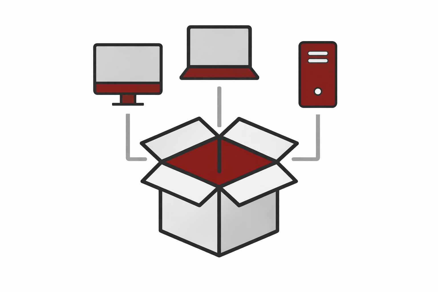Appareils informatiques au-dessus d'une boîte